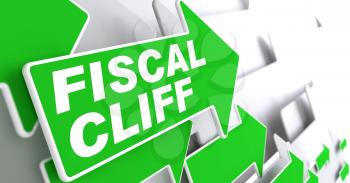 Fiscal Cliff on Direction Sign - Green Arrow on a Grey Background.