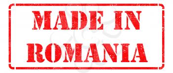 Made in Romania - Inscription on Red Rubber Stamp Isolated on White.