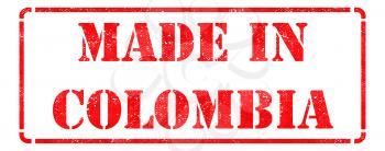 Made in Colombia inscription on Red Rubber Stamp Isolated on White.
