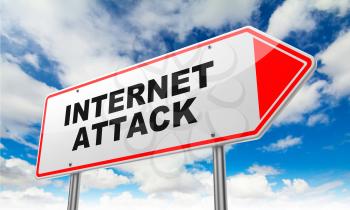 Internet Attack - Inscription on Red Road Sign on Sky Background.