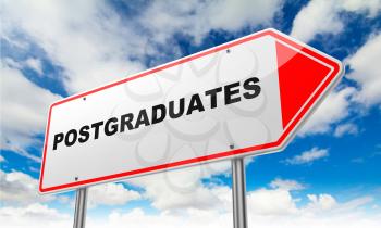Postgraduates - Inscription on Red Road Sign on Sky Background.
