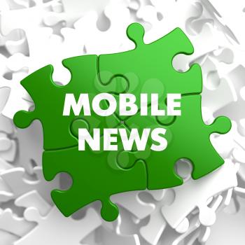 Mobile News on Green Puzzle on White Background.
