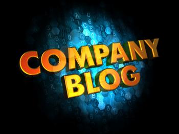 Company Blog - Golden Color Text on Dark Blue Digital Background.