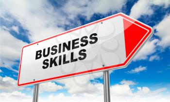 Business Skills - Inscription on Red Road Sign on Sky Background.