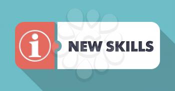 New Skills Button in Flat Design with Long Shadows on Orange Background.