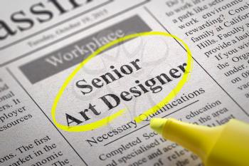 Senior Art Designer Vacancy in Newspaper. Job Search Concept.