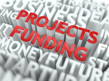 Projects Funding - Red Word on White Wordcloud Concept.
