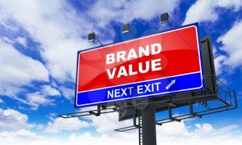Brand Value - Red Billboard on Sky Background. Business Concept.