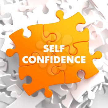 Self Confidence on Yellow Puzzle on White Background.