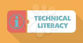 Technical Literacy Button in Flat Design with Long Shadows on Blue Background.