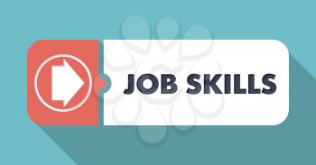 Job Skills Button in Flat Design with Long Shadows on Orange Background.