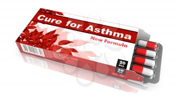 Cure for Asthma, Pills Blister getting out from Red Box over White Background.