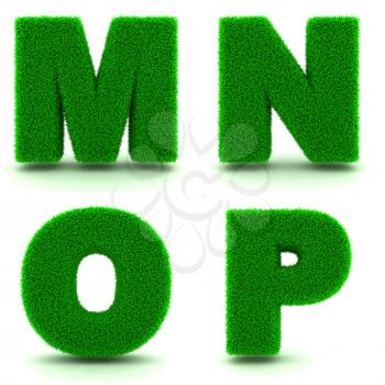 Letters MNOP - Alphabet Set of Green Grass on White Background in 3d.