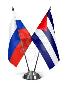 Russia and Cuba - Miniature Flags Isolated on White Background.