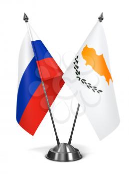 Russia and Cyprus - Miniature Flags Isolated on White Background.