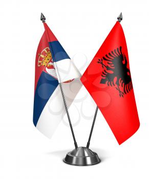 Albania and Serbia - Miniature Flags Isolated on White Background.