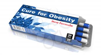 Cure for Obesity - Blue Open Blister Pack Tablets Isolated on White.