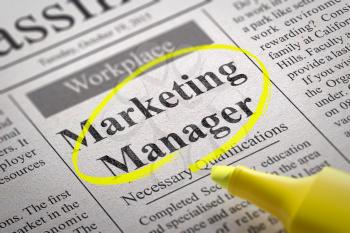 Marketing Manager Jobs in Newspaper. Job Seeking Concept.