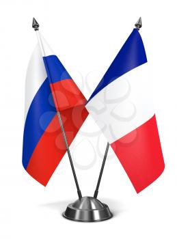 Russia and France - Miniature Flags Isolated on White Background.
