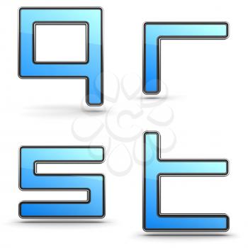 Letters Q, R, S, T - Set of 3D Alphabet in Touchpad Style.