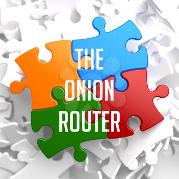 The Onion Router on Variegated Puzzle on White Background.