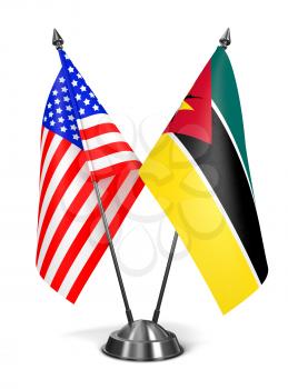 USA and Mozambique - Miniature Flags Isolated on White Background.