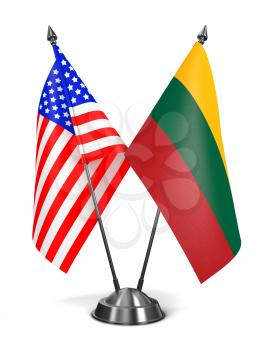 USA and Lithuania - Miniature Flags Isolated on White Background.