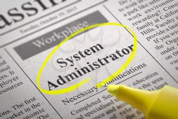 System Administrator Jobs in Newspaper. Job Seeking Concept.