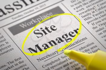 Site Manager Vacancy in Newspaper. Job Seeking Concept.