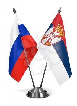 Russia and Serbia - Miniature Flags Isolated on White Background.