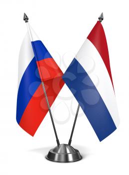 Russia and Netherlands - Miniature Flags Isolated on White Background.
