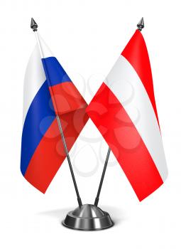 Russia and Austria - Miniature Flags Isolated on White Background.