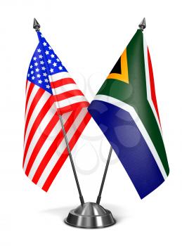 USA and South Africa - Miniature Flags Isolated on White Background.