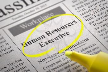 Human Resources Executive Vacancy in Newspaper. Job Search Concept.