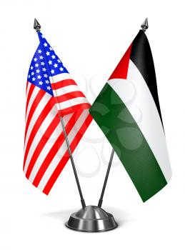 USA and Palestine - Miniature Flags Isolated on White Background.