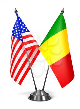 USA and Mali - Miniature Flags Isolated on White Background.