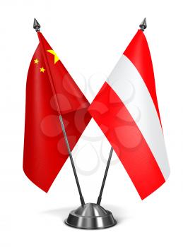 China and Austria - Miniature Flags Isolated on White Background.