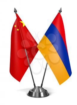 China and Armenia - Miniature Flags Isolated on White Background.
