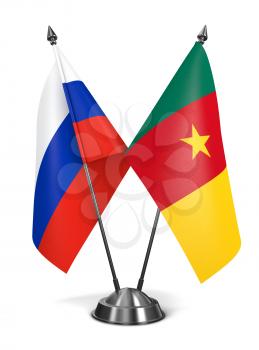 Russia and Cameroon - Miniature Flags Isolated on White Background.