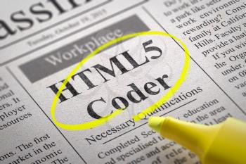 HTML 5 Coder Jobs in Newspaper. Job Search Concept.