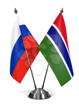 Russia and Gambia - Miniature Flags Isolated on White Background.