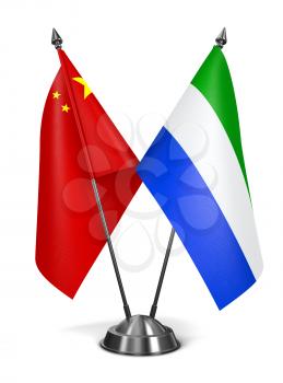China and Sierra Leone - Miniature Flags Isolated on White Background.