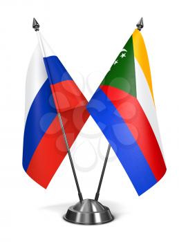 Russia and Comoros - Miniature Flags Isolated on White Background.