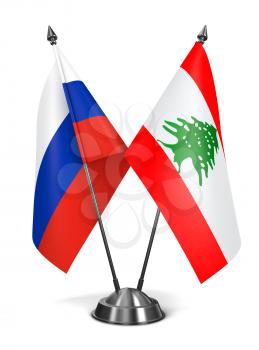 Russia and Lebanon - Miniature Flags Isolated on White Background.