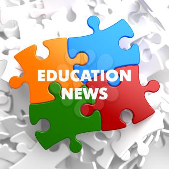 Education News on Multicolor Puzzle on White Background.