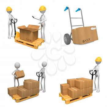 Storage Concepts - Set of 3D Isolated on White Background. Abstract Workers Stand near to Boxes.