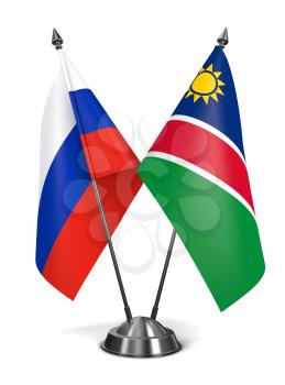 Russia and Namibia - Miniature Flags Isolated on White Background.