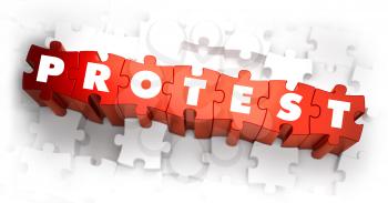 Royalty Free Clipart Image of Protest Text on Puzzle Pieces