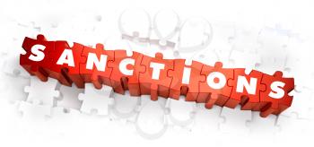 Royalty Free Clipart Image of Sanctions Text on Puzzle Pieces