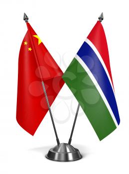 China and Gambia - Miniature Flags Isolated on White Background.